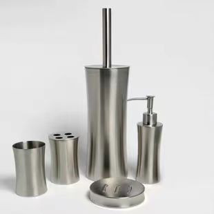 Stainless Steel Bathroom Supplies Set (Toilet Brush, Soap Bottle, Toothbrush Cup, Mouth Cup).